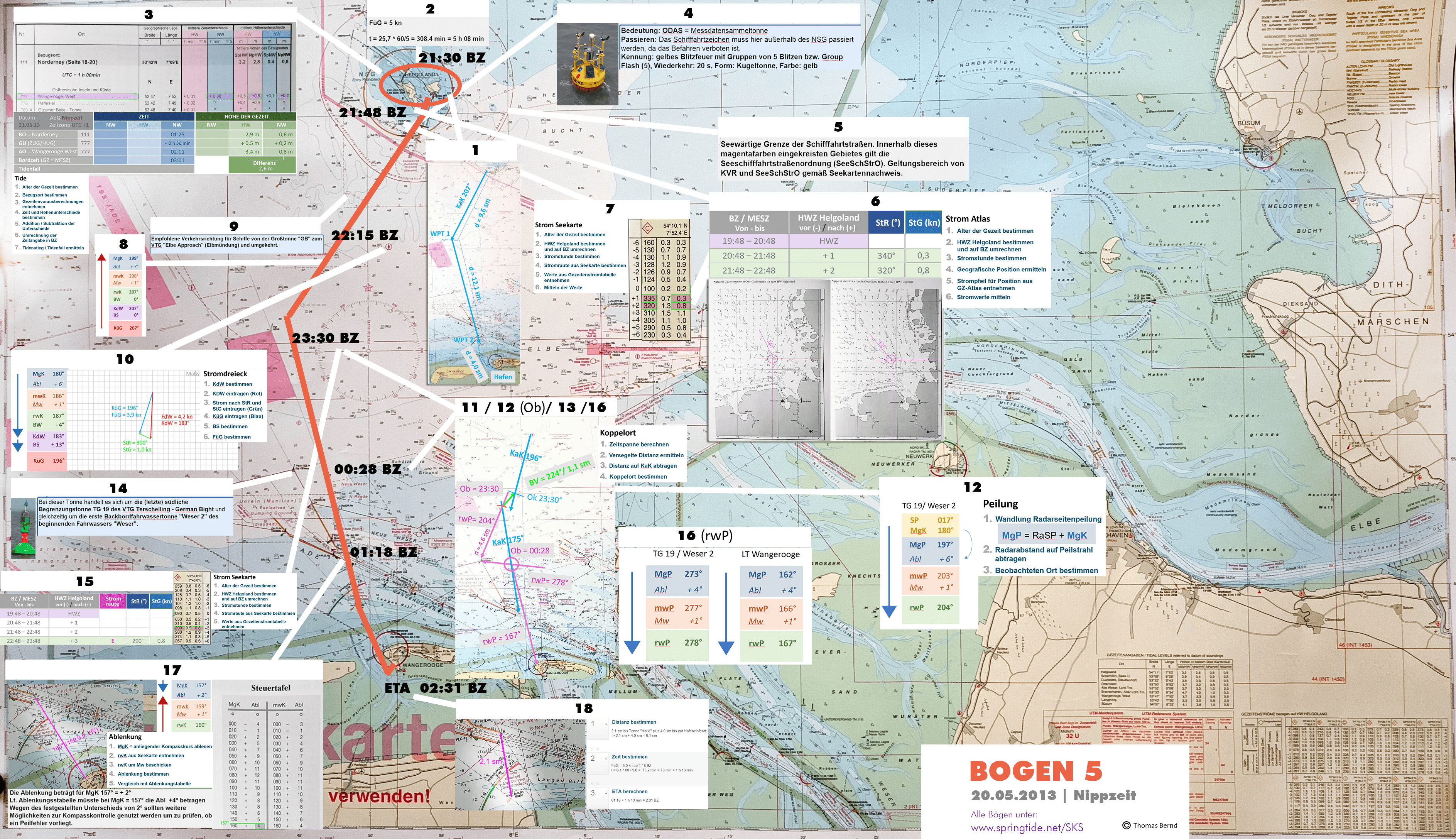 Törn des SKS Navigationsaufgabe 5 und Prüfungsbogen 5 von Helgoland nach Wengerooge